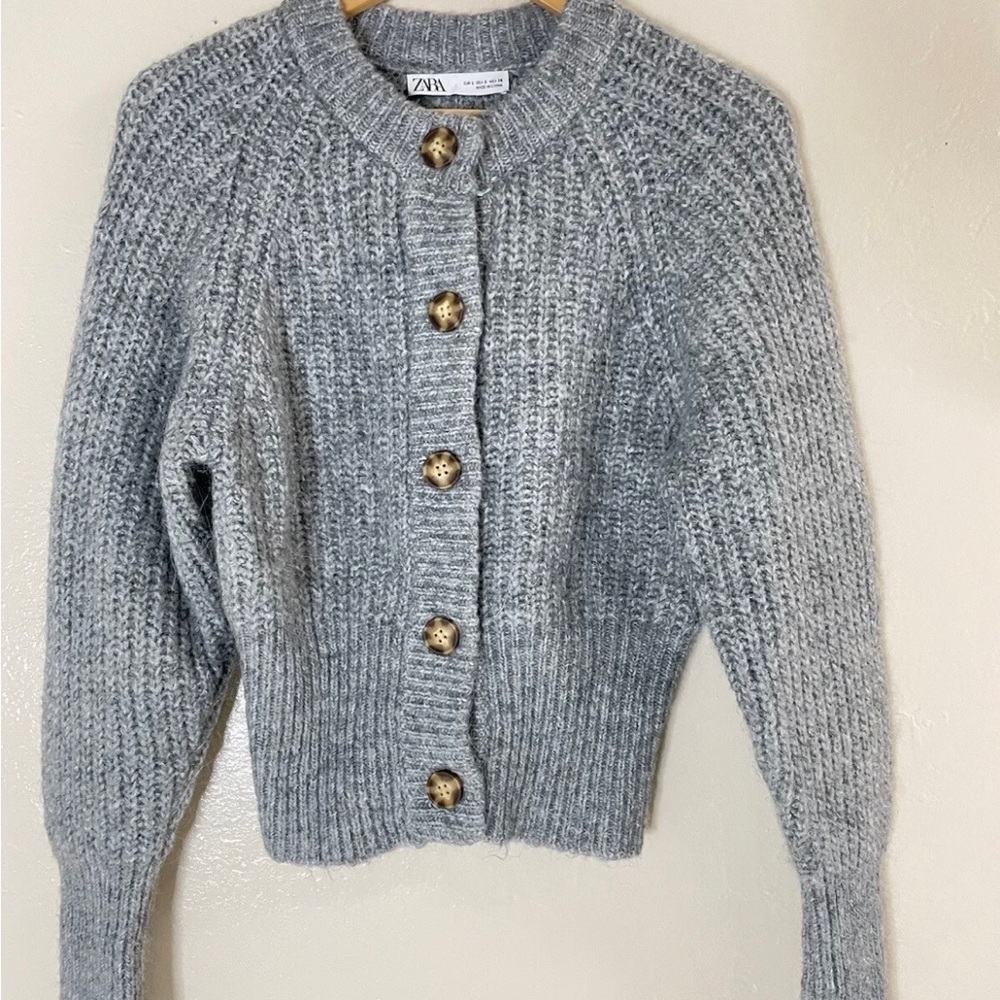 Zara Gray Ribbed Knit Button Front Cardigan Sz.S